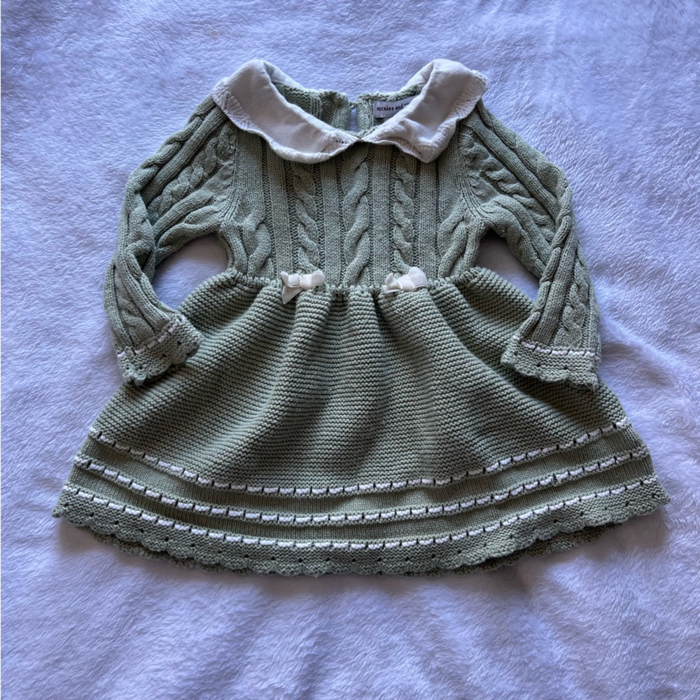 cupcakes & cashmere Sage Knit Dress with White Collar